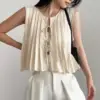 [TP001] Pleated Sleeveless Tie-Up Blouse