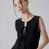 [TP001] Pleated Sleeveless Tie-Up Blouse