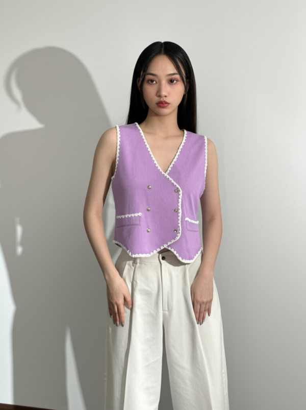 V-Neck Knit Vest Jacket with Double-Breasted Sleeveless Top