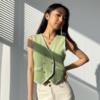 V-Neck Knit Vest Jacket with Double-Breasted Sleeveless Top