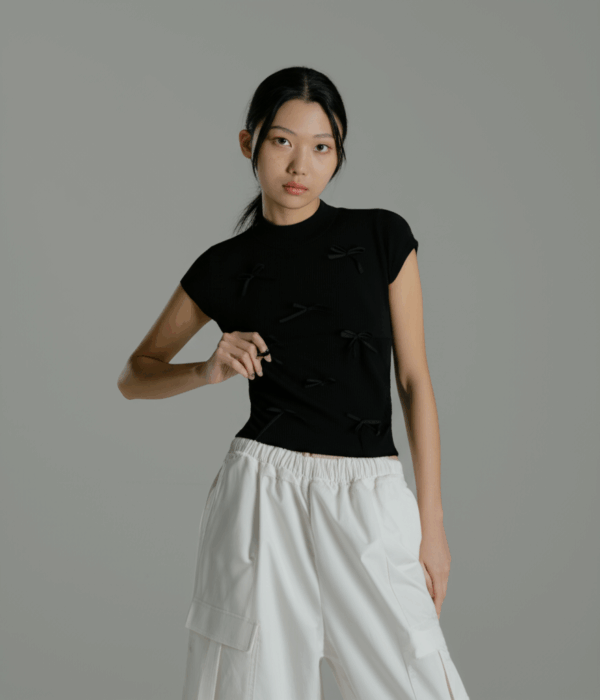 Sweet Bow-Knot Knit Short Sleeve Top