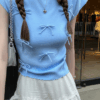 Sweet Bow-Knot Knit Short Sleeve Top