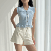 French-Style Ruffled Sleeveless Top