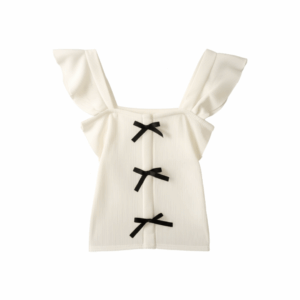 [TP012] French Vintage Knit Vest with Bow Detail