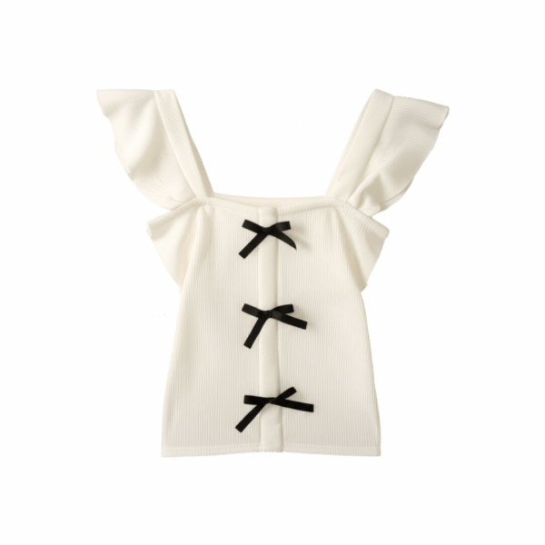 [TP012] French Vintage Knit Vest with Bow Detail