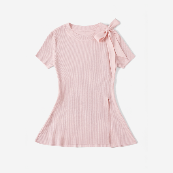 [TP008] Korean-Style Tie-Waist Elegant Knit Top