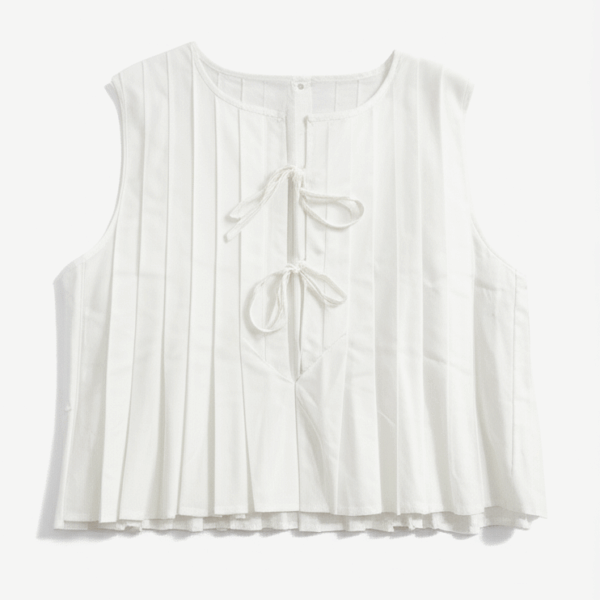 [TP001] Pleated Sleeveless Tie-Up Blouse