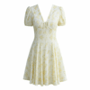 [DC001] European and American Style Fashion Floral V-Neck Dress