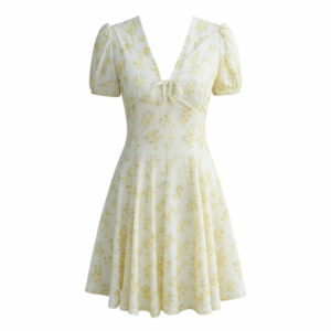 [DC001] European and American Style Fashion Floral V-Neck Dress