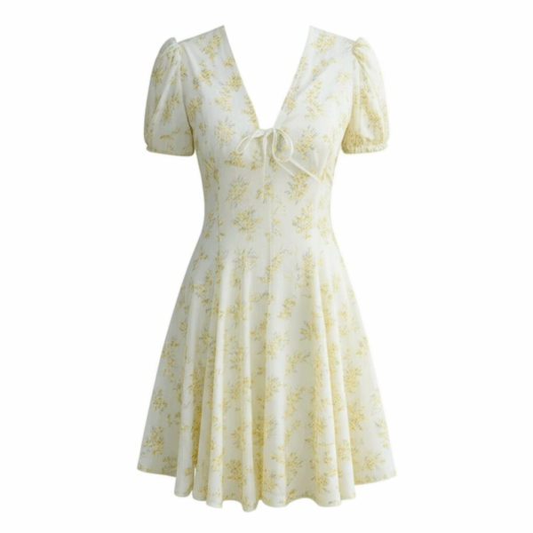[DC001] European and American Style Fashion Floral V-Neck Dress