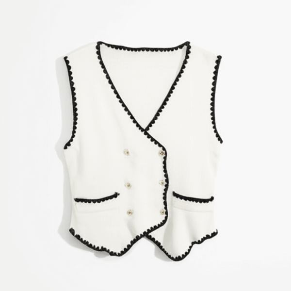 [TP003] V-Neck Knit Vest Jacket with Double-Breasted Sleeveless Top