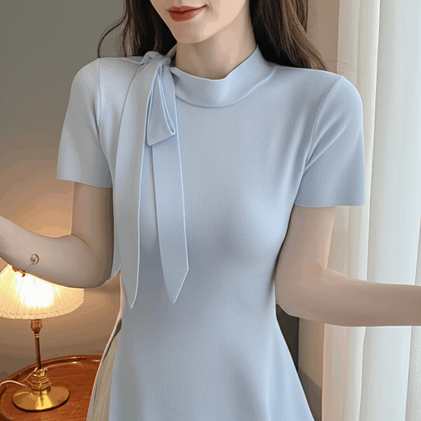 Korean-Style Tie-Waist Elegant Knit Top