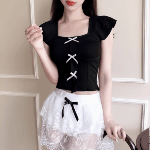 French Vintage Knit Vest with Bow Detail