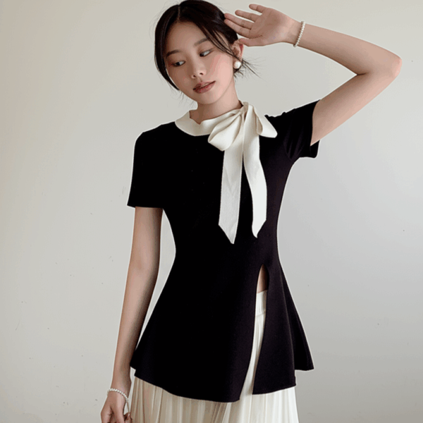 Korean-Style Tie-Waist Elegant Knit Top