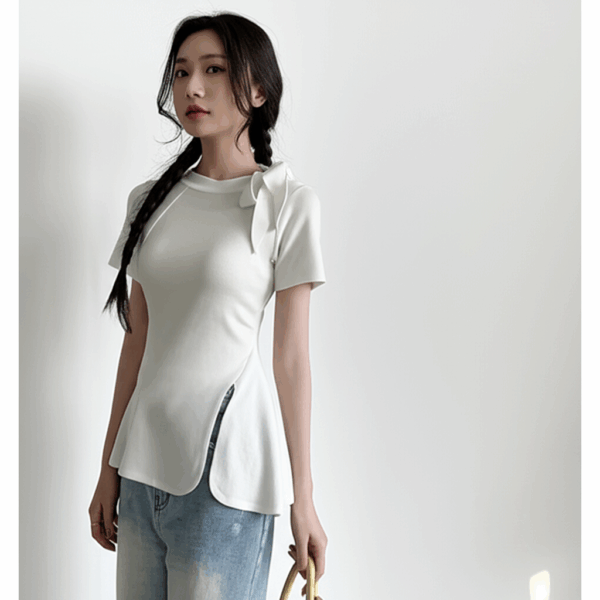 Korean-Style Tie-Waist Elegant Knit Top