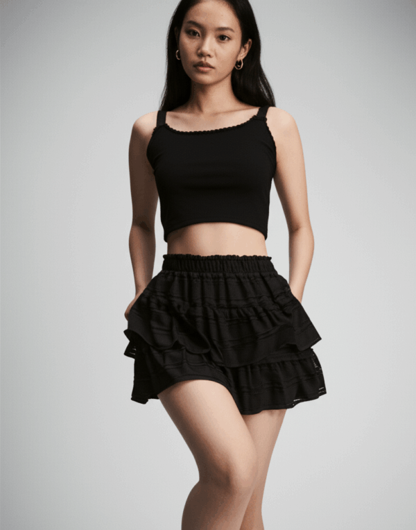 [BM015] Ballet-Inspired Lace Trim Tulle Skirt