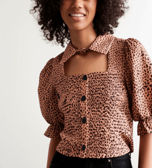 [TP023] Leopard Print Puff Sleeve Blouse