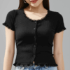 [TP028] Crew Neck Knit Top with Lace Trim