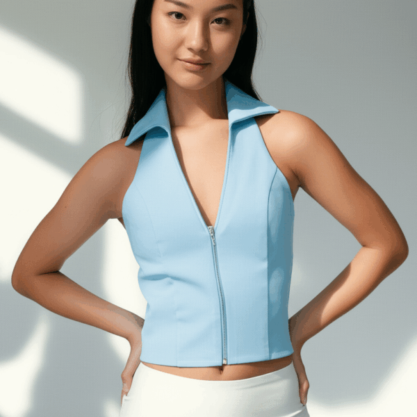 [TP026] Backless Halter Neck Shirt-Style Top