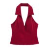 [TP026] Backless Halter Neck Shirt-Style Top