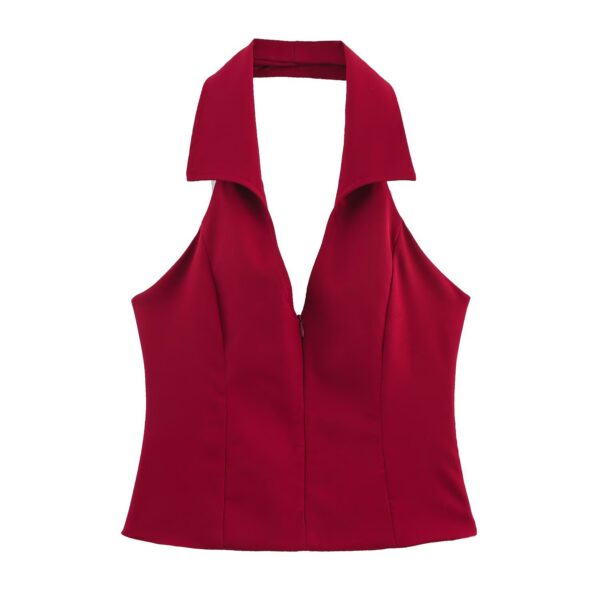 [TP026] Backless Halter Neck Shirt-Style Top