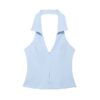 [TP026] Backless Halter Neck Shirt-Style Top