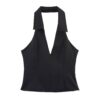 [TP026] Backless Halter Neck Shirt-Style Top
