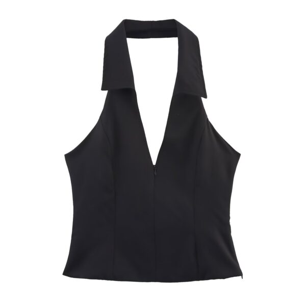[TP026] Backless Halter Neck Shirt-Style Top