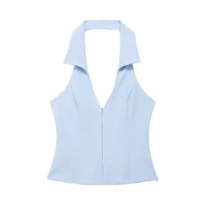[TP026] Backless Halter Neck Shirt-Style Top