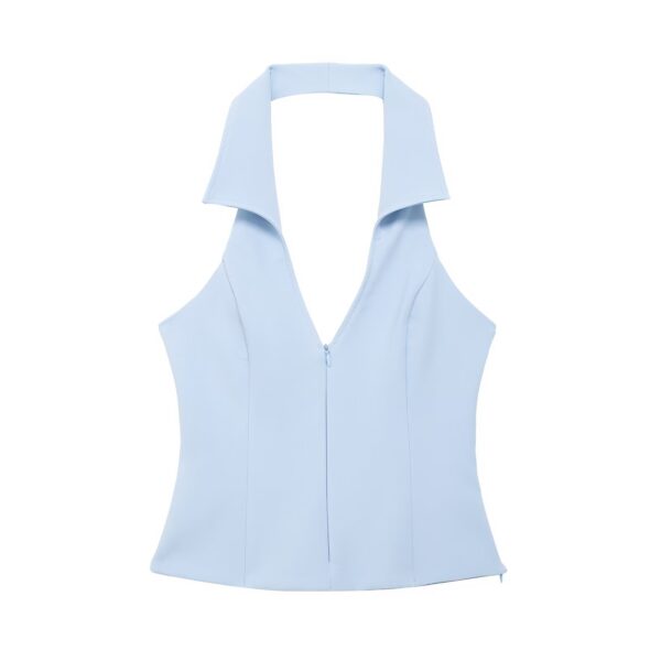 [TP026] Backless Halter Neck Shirt-Style Top