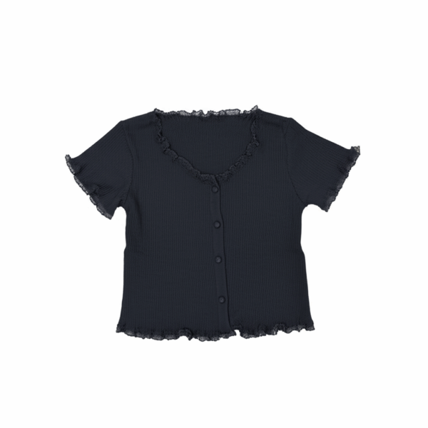 [TP028] Crew Neck Knit Top with Lace Trim