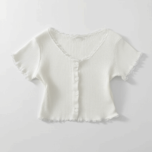 [TP028] Crew Neck Knit Top with Lace Trim