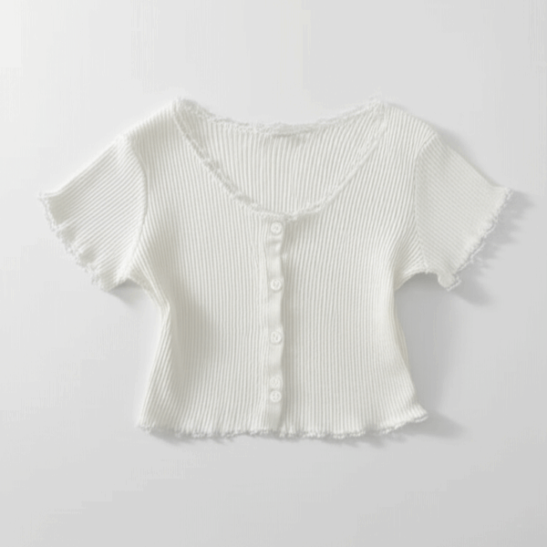 [TP028] Crew Neck Knit Top with Lace Trim