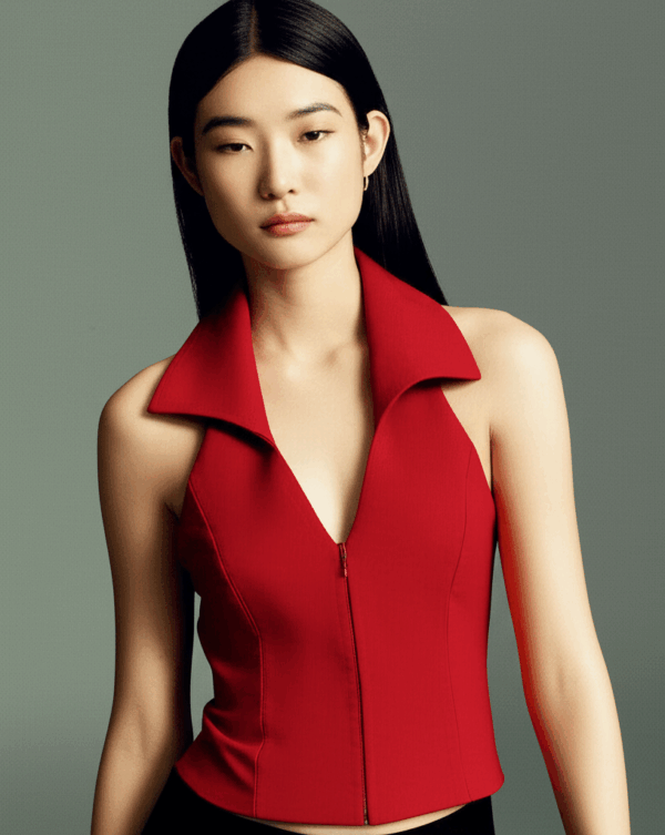 [TP026] Backless Halter Neck Shirt-Style Top