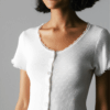 [TP028] Crew Neck Knit Top with Lace Trim