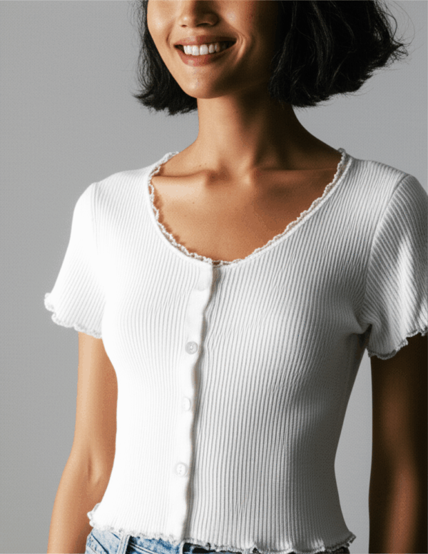 [TP028] Crew Neck Knit Top with Lace Trim