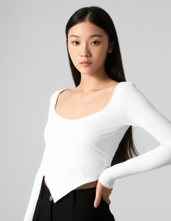 [TP035] Asymmetrical Open-Back Scoop Neck Top