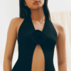 [TP030] 3D Floral Knit Halter Tank Top