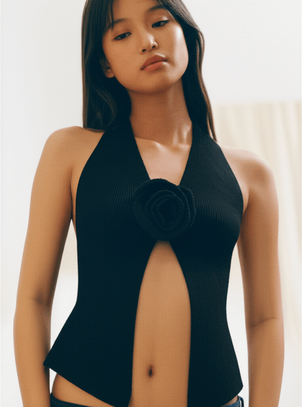 [TP030] 3D Floral Knit Halter Tank Top