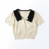 [TP031] Contrast-Trim Knit Top with Bow Detail