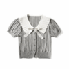 [TP031] Contrast-Trim Knit Top with Bow Detail