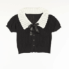[TP031] Contrast-Trim Knit Top with Bow Detail