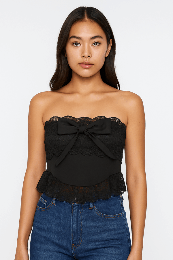 [TP034] Lace Camisole Top with Bow Detail