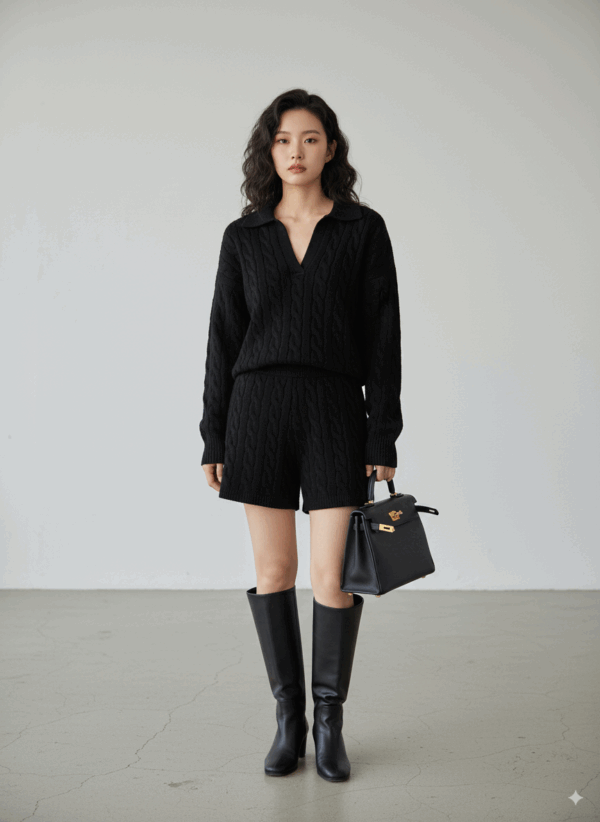 [DC014] Korean-Style Cable Knit Two-Piece Set