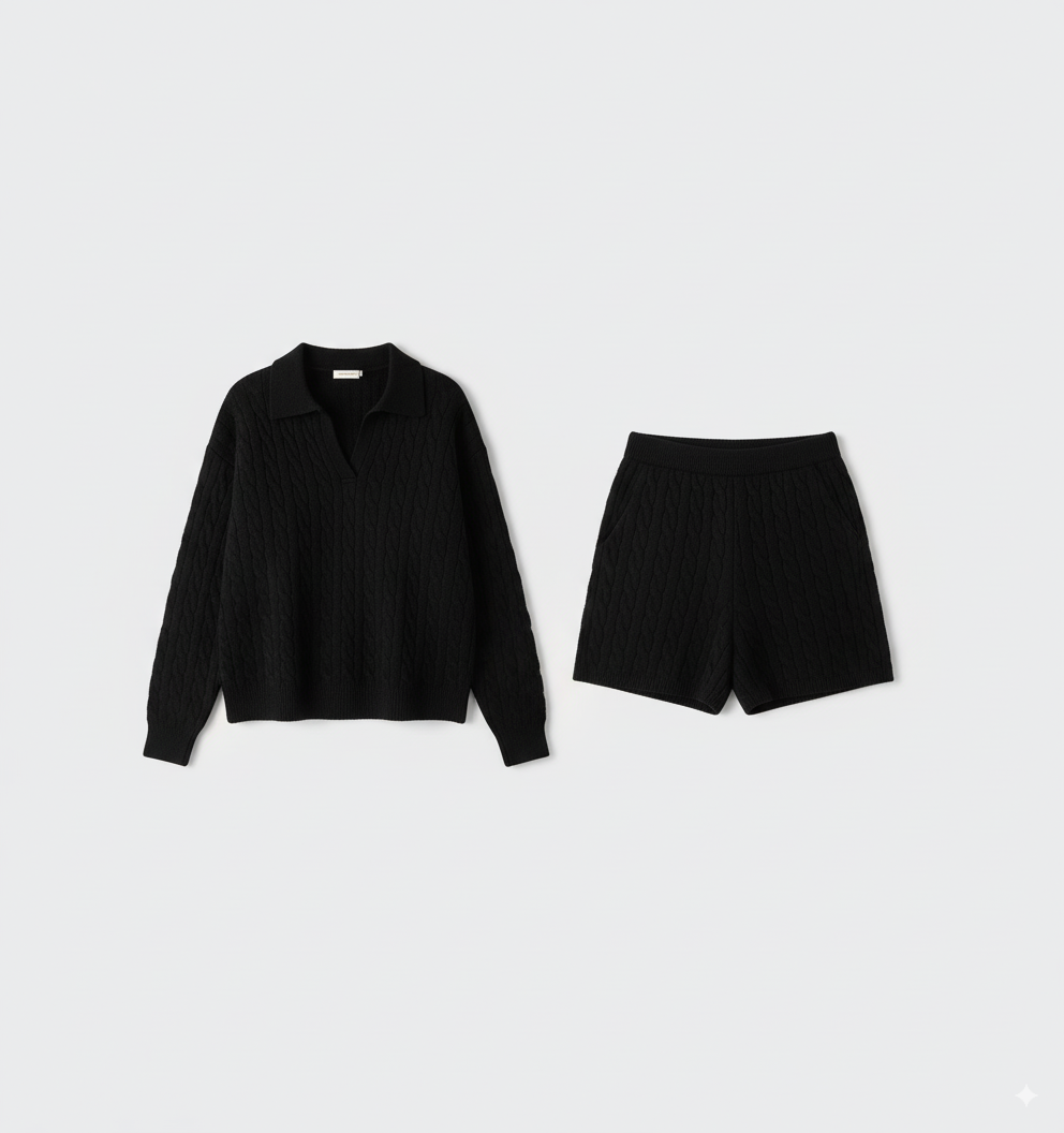 [DC014] Korean-Style Cable Knit Two-Piece Set
