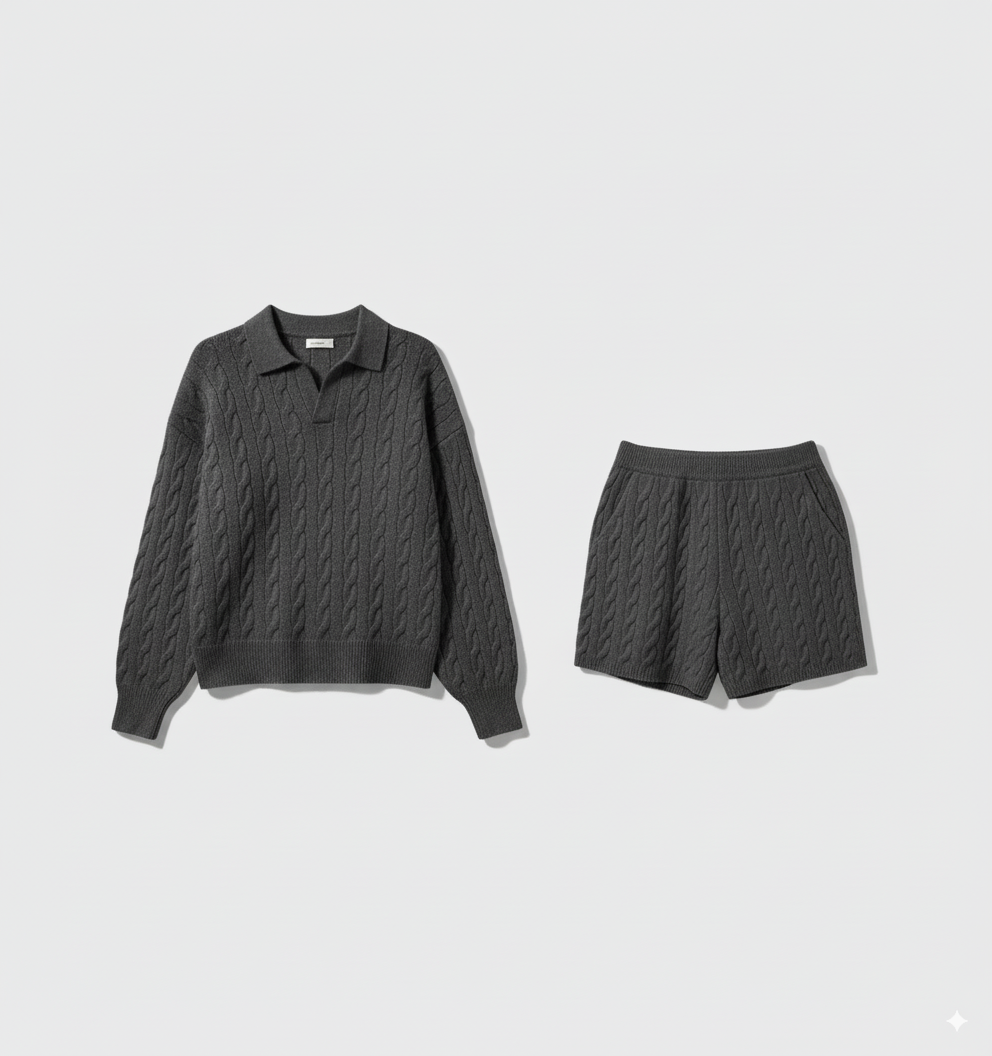 [DC014] Korean-Style Cable Knit Two-Piece Set
