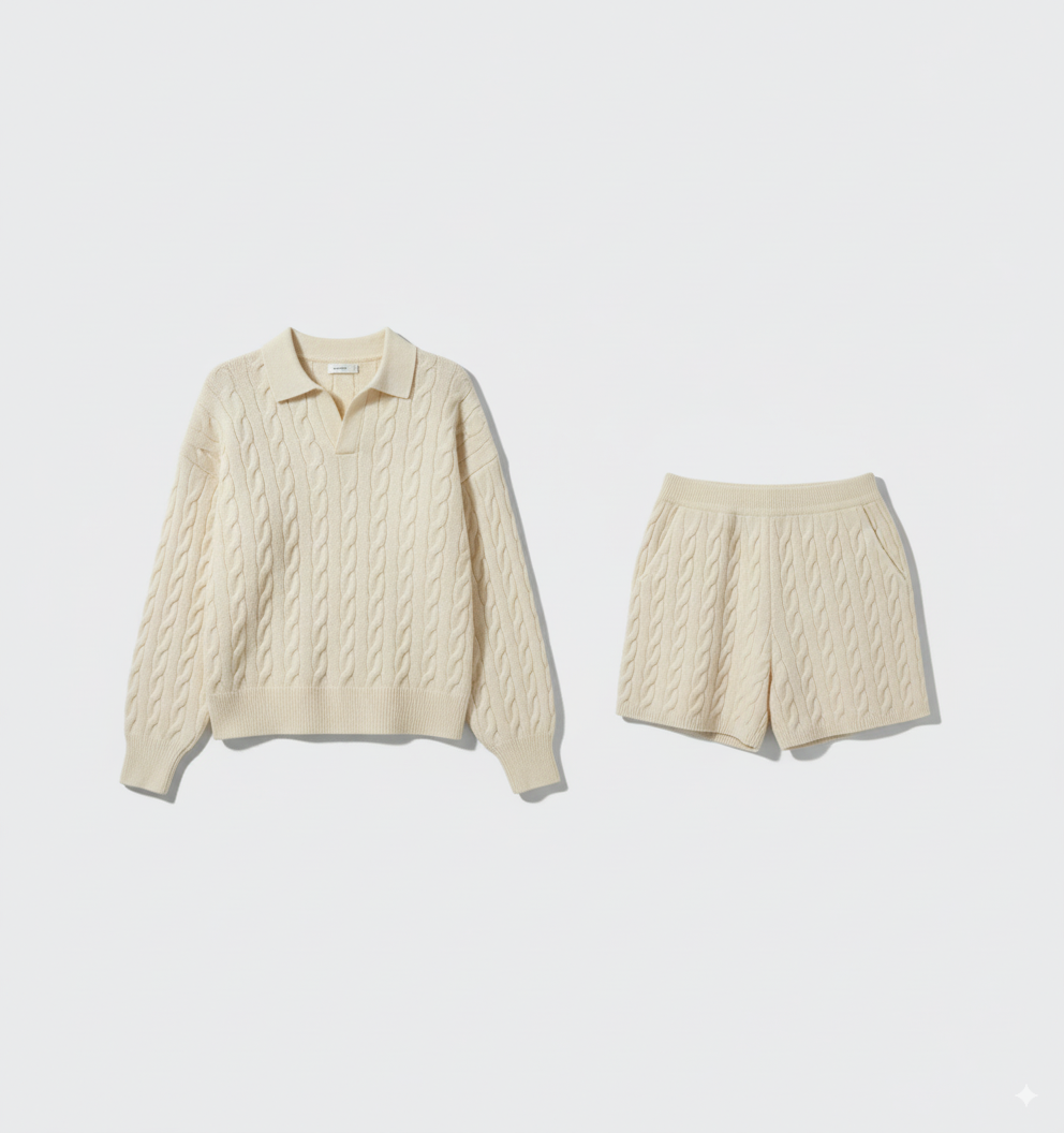 [DC014] Korean-Style Cable Knit Two-Piece Set