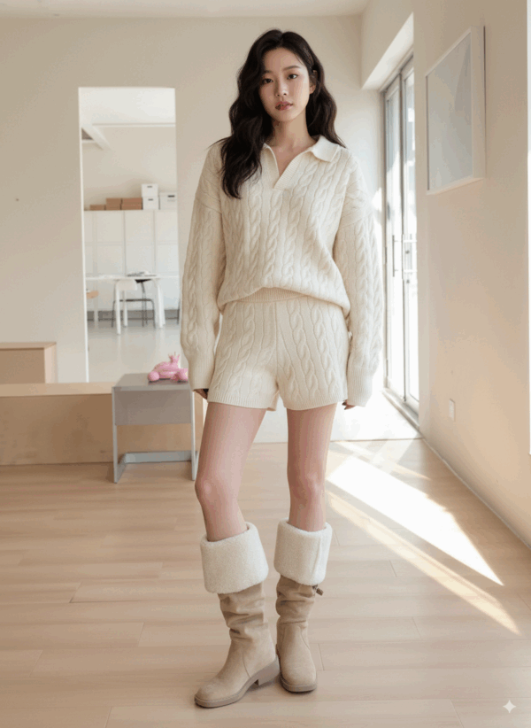 [DC014] Korean-Style Cable Knit Two-Piece Set