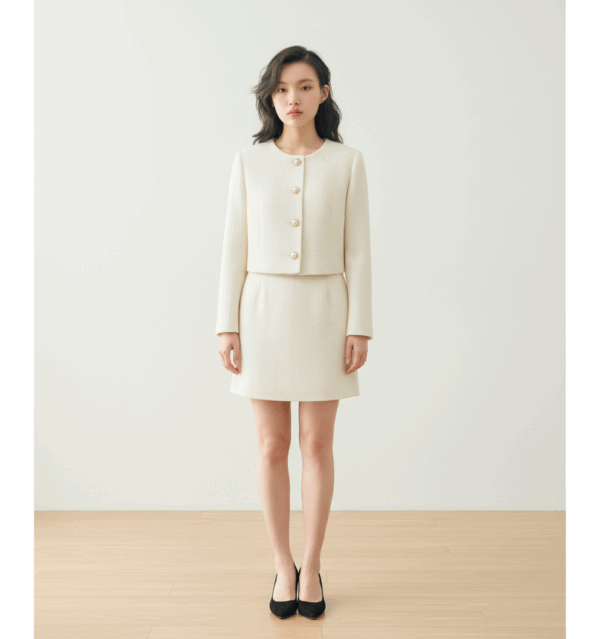 [DC016] Solid Color Elegant Tweed-Inspired Two-Piece Set
