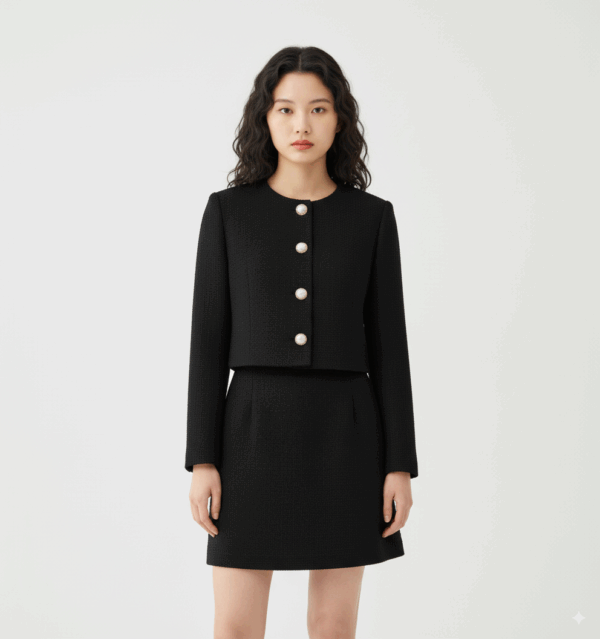 [DC016] Solid Color Elegant Tweed-Inspired Two-Piece Set
